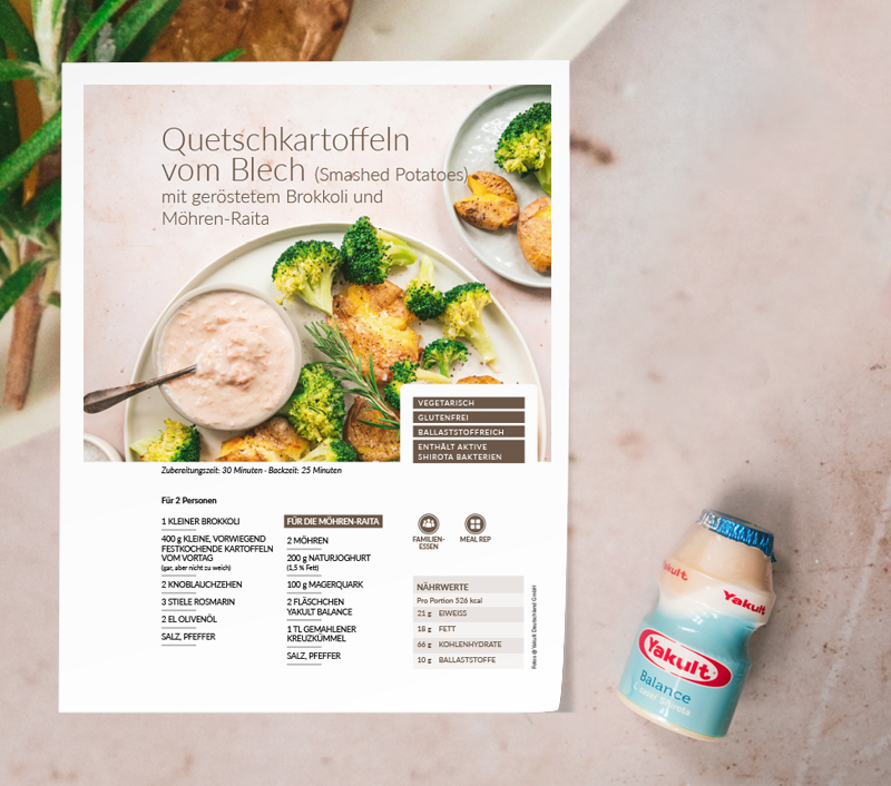 Darmgesunde Rezepte mit YAKULT Balance auf einzelnen Sheets